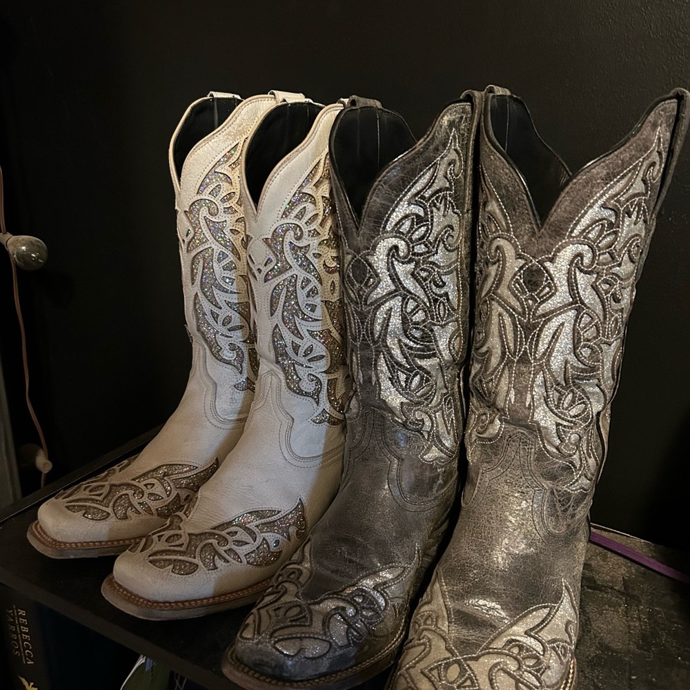 J.B. Dillon White and Silver Heeled Boots